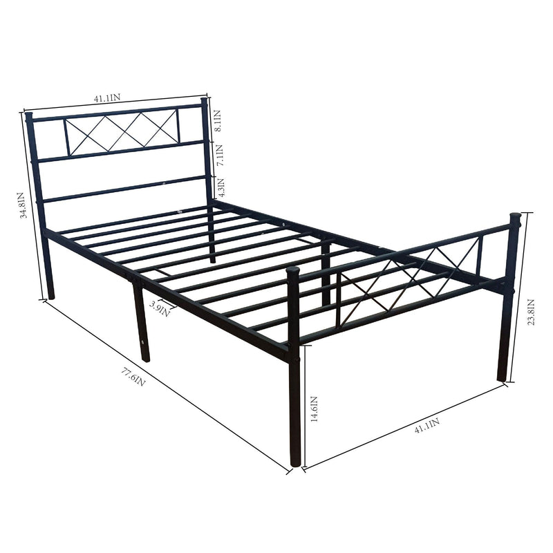 LT twin size single metal bed frame in black color for adult and children used in bedroom or dormitory with largeStorage space under the bed
