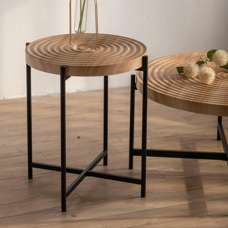 Modern  Thread Design Round Coffee Table ,  MDF  Table Top with Cross Legs Metal Base(Two-piece Set) - Urban Living Furniture (Los Angeles, CA)