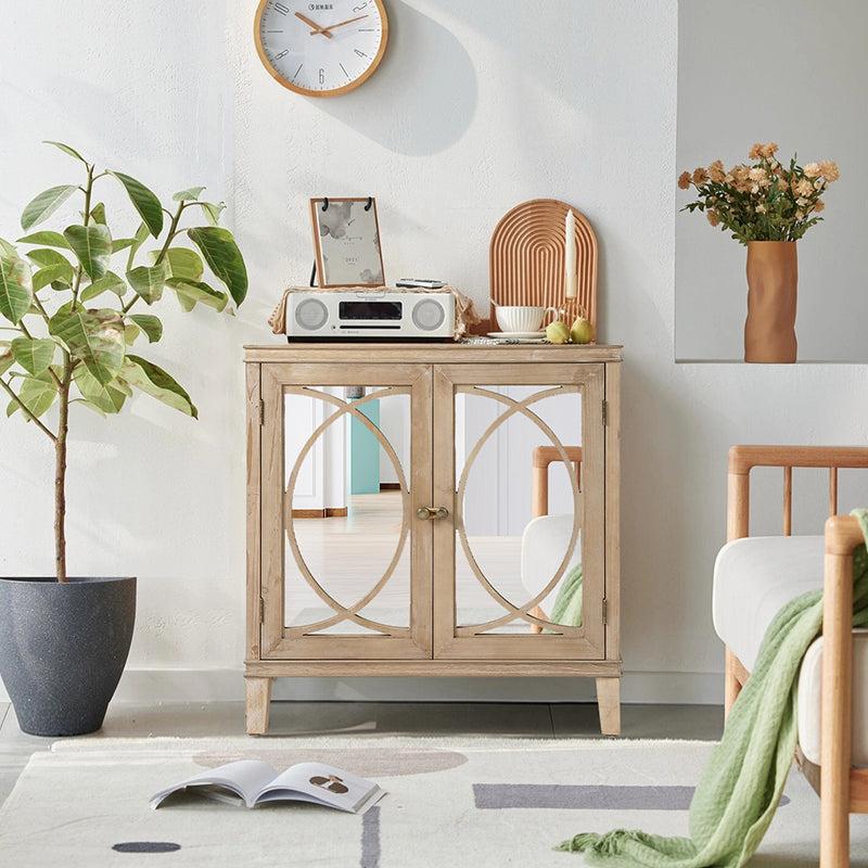 2 Door Wooden Cabinets,Classics Nature Wood Colour  Wood Cabinet Vintage Style Sideboard for Living Room Dining Room