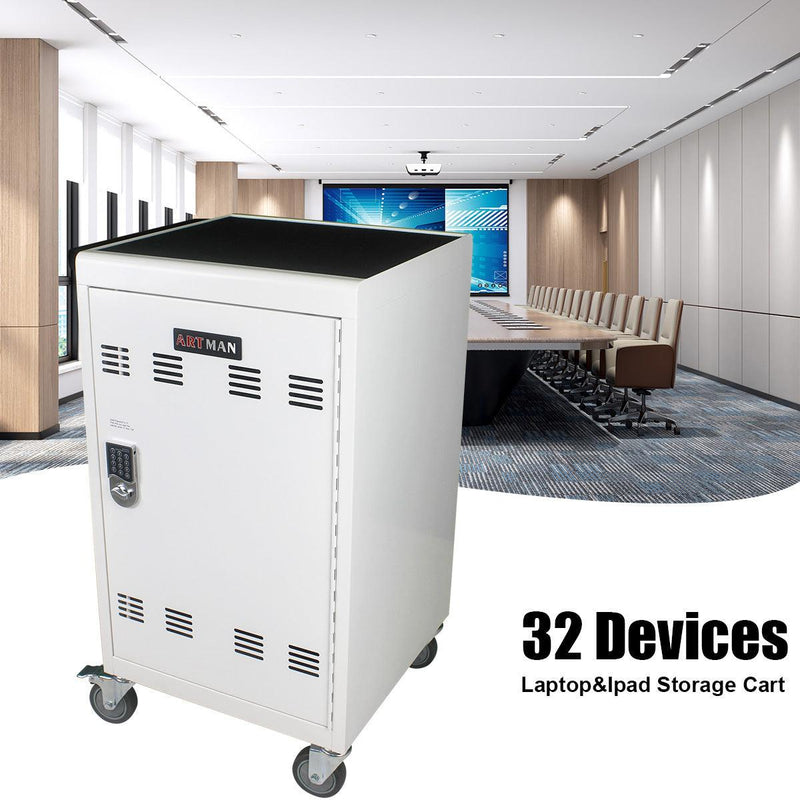 Mobile Charging Cart and Cabinet for Tablets Laptops 30-Device With Combination Lock(White) - Urban Living Furniture (Los Angeles, CA)