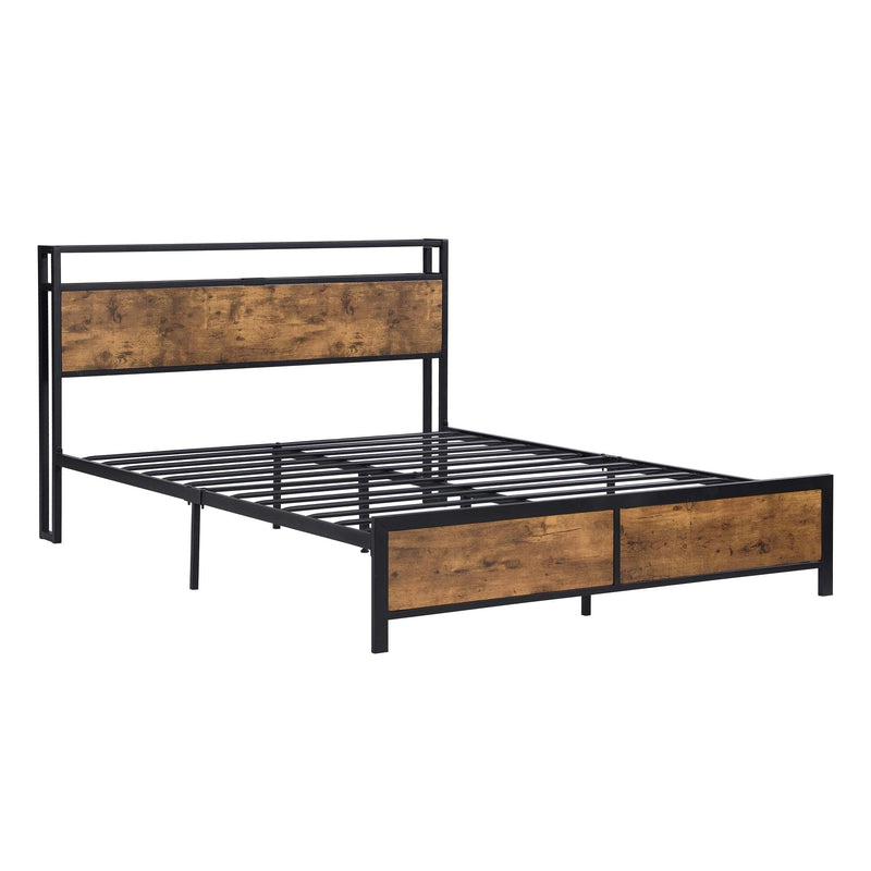 Industrial Queen Bed Frame with LED Lights and 2 USB Ports, Bed Frame Queen Size withStorage, Noise Free, No Box Spring Needed, Rustic Brown - Urban Living Furniture (Los Angeles, CA)