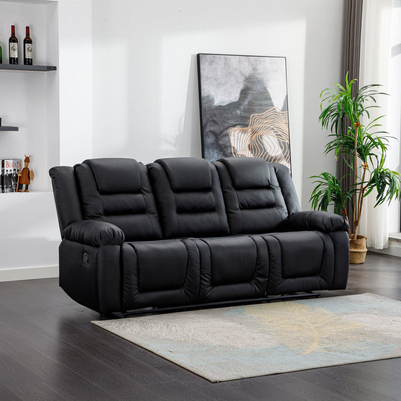 Home Theater Seating Manual Recliner with Center Console, PU Leather Reclining Sofa for Living Room,Black - Urban Living Furniture (Los Angeles, CA)