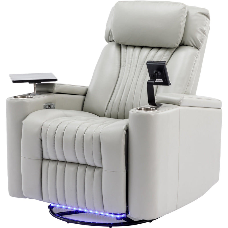 270° Power Swivel Recliner,Home Theater Seating With Hidden ArmStorage and  LED Light Strip,Cup Holder,360° Swivel Tray Table,and Cell Phone Holder,Soft Living Room Chair,Grey