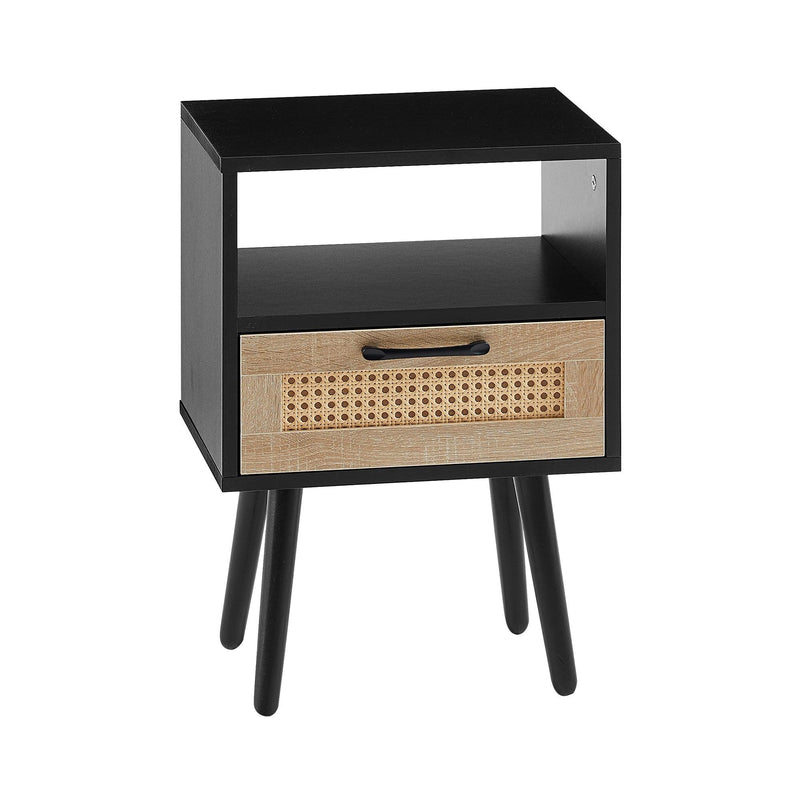 15.75" Rattan End table with  drawer and solid wood legs,Modern nightstand, side table for living roon, bedroom, black - Urban Living Furniture (Los Angeles, CA)