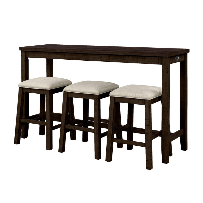 4 Pieces Counter Height Table with Fabric Padded Stools, Rustic Bar Dining Set with Socket, Brown - Urban Living Furniture (Los Angeles, CA)