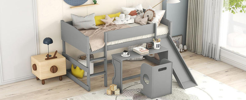 Low Study Twin Loft Bed with Rolling Portable Desk and Chair,Multiple Functions Bed- Gray - Urban Living Furniture (Los Angeles, CA)