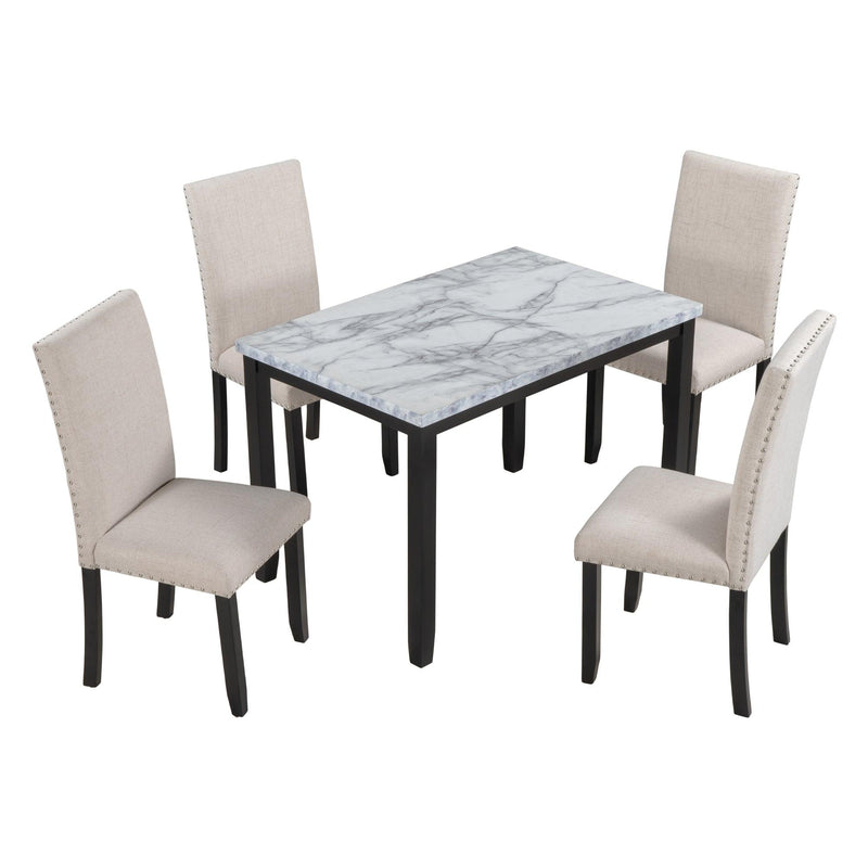 Faux Marble 5-Piece Dining Set Table with 4 Thicken Cushion Dining Chairs Home Furniture, White/Beige+Black - Urban Living Furniture (Los Angeles, CA)