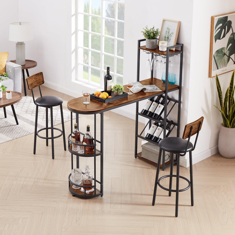 Bar table and stool set with 2 bar stools, with bottle holder, glass holder and side organizer, multifunctional high bar table with space for 8 bottles and 9 glasses. - Urban Living Furniture (Los Angeles, CA)