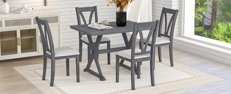 Mid-Century Wood 5-Piece Dining Table Set with 4 Upholstered Dining Chairs for Small Places, Antique Grey - Urban Living Furniture (Los Angeles, CA)