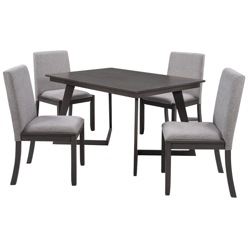 5-Piece Dining Set, Wood Rectangular Table with 4 Linen Fabric Chairs, Gray - Urban Living Furniture (Los Angeles, CA)