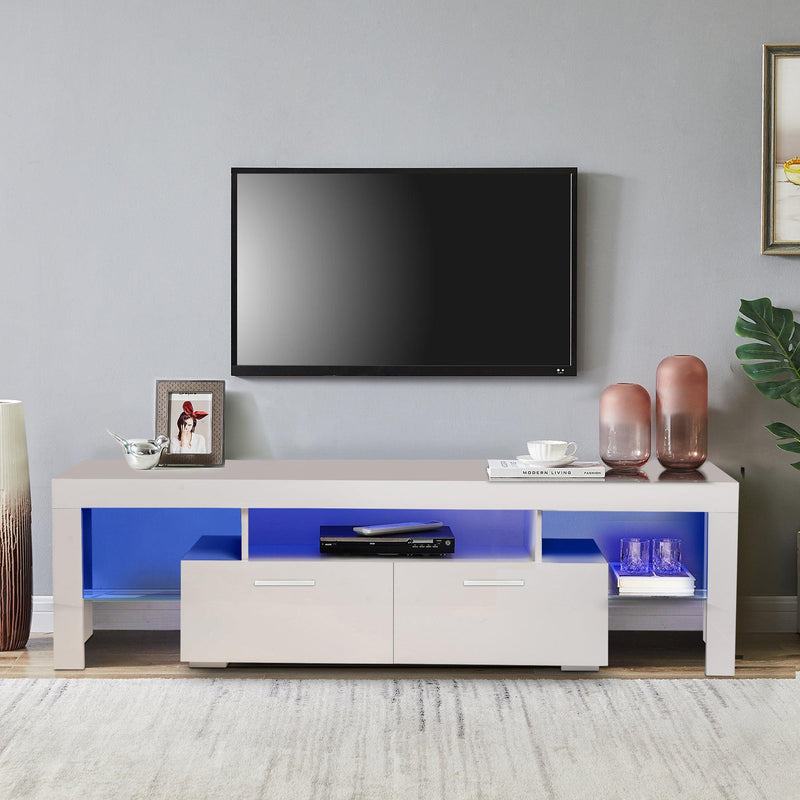 20 minutes quick assemble,White morden TV Stand with LED Lights,high glossy front TV Cabinet,can be assembled in Lounge Room, Living Room or Bedroom,color:WHITE - Urban Living Furniture (Los Angeles, CA)