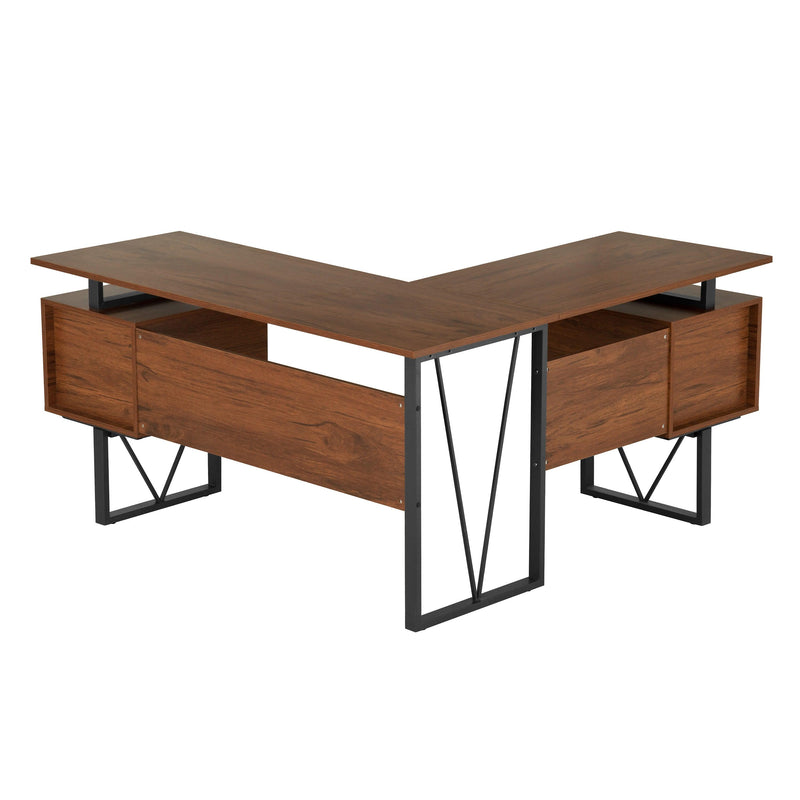 Techni Mobili Reversible L-Shape Computer Desk with Drawers and File Cabinet, Walnut - Urban Living Furniture (Los Angeles, CA)