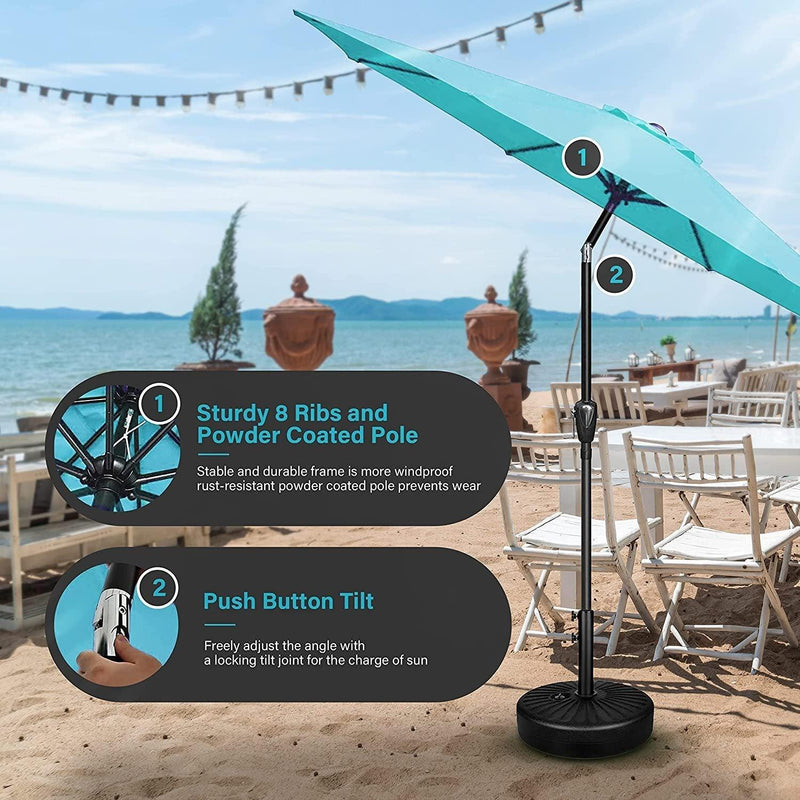 Simple Deluxe 9' Patio Umbrella Outdoor Table Market Yard Umbrella with Push Button Tilt/Crank, 8 Sturdy Ribs for Garden, Deck, Backyard, Pool, Turquoise - Urban Living Furniture (Los Angeles, CA)