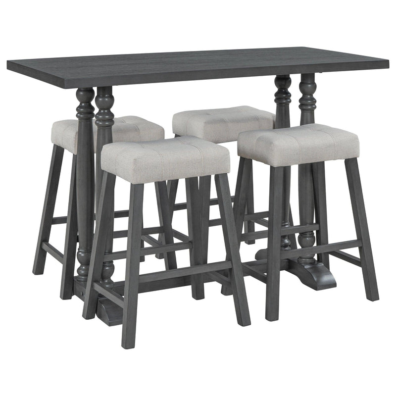 5-Piece Dining Table Set, Counter Height Dining Furniture with a Rustic Table and 4 Upholstered Stools for Kitchen, Dining Room (Gray) - Urban Living Furniture (Los Angeles, CA)