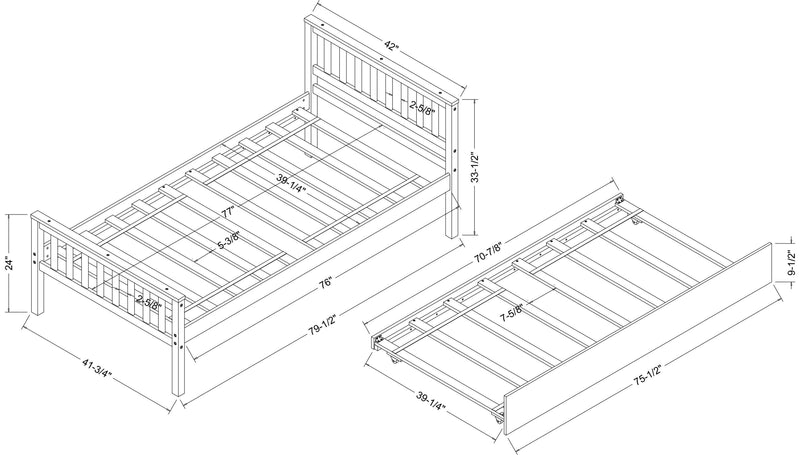 Twin Bed with Trundle, Platform Bed Frame with Headboard and Footboard, for Bedroom Small Living Space,No Box Spring Needed,White - Urban Living Furniture (Los Angeles, CA)