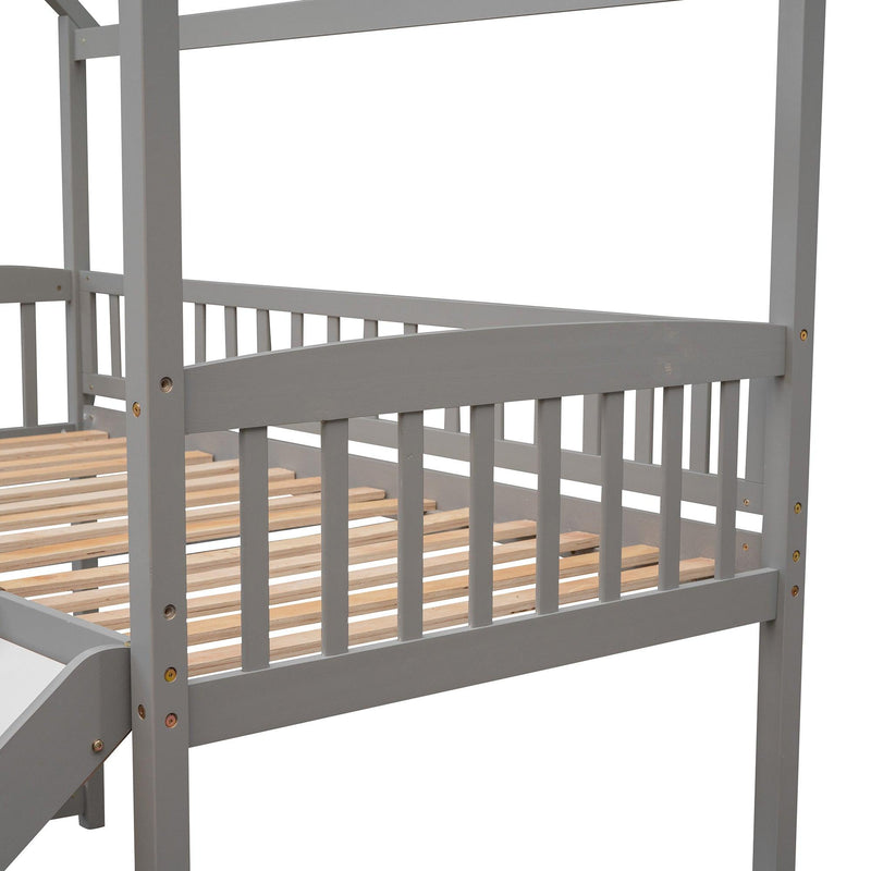 Twin Loft Bed with Slide, House Bed with Slide,White