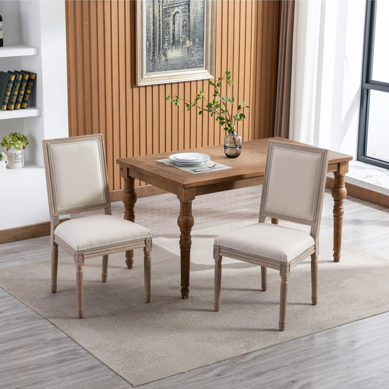 French Style Solid Wood Frame Linen Fabric Antique Painting Dining Chair ,Seat of 2,Cream - Urban Living Furniture (Los Angeles, CA)