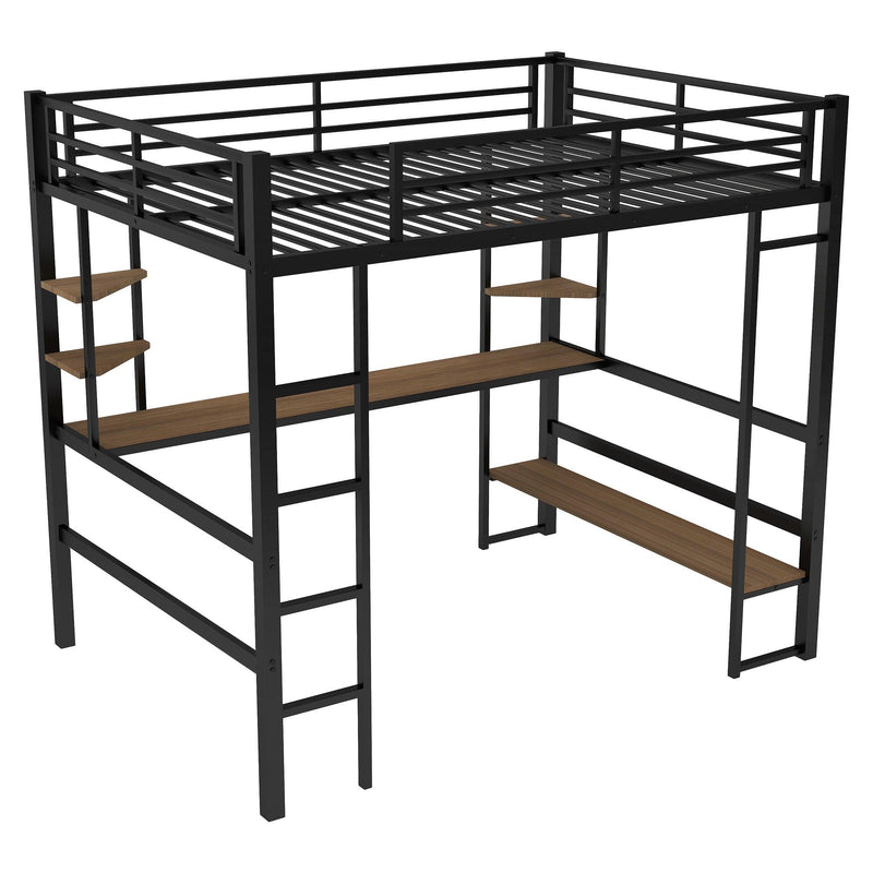 Full Size Loft Metal&MDF Bed with Long Desk and Shelves,Black - Urban Living Furniture (Los Angeles, CA)