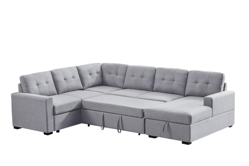 Selene Light Gray Linen Fabric Sleeper Sectional Sofa withStorage Chaise - Urban Living Furniture (Los Angeles, CA)