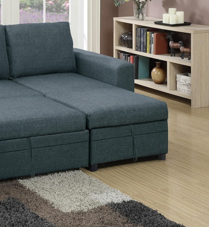 Living Room Furniture Convertible Sectional Blue Grey Color Polyfiber Reversible ChaiseStorage Sofa Pull Out bed Couch - Urban Living Furniture (Los Angeles, CA)