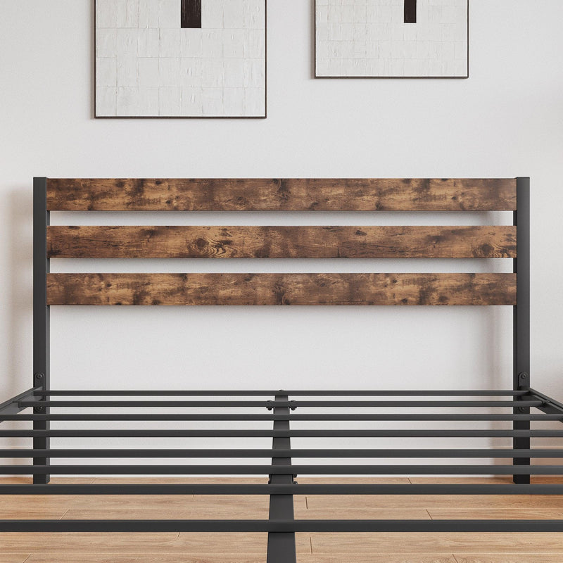 Platform Queen Size Bed Frame with Rustic Vintage Wood Headboard, Strong Metal Slats Support Mattress Foundation, No Box Spring Needed Rustic Brown - Urban Living Furniture (Los Angeles, CA)