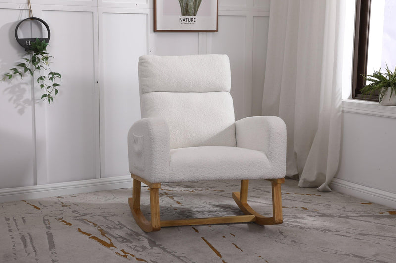 Modern Accent Rocking Chair, Upholstered Kids Glider Rocking Chair for Infants and Children, Teddy Material Comfort Arm Rocker, Lounge Armchair for Living Room, Beige - Urban Living Furniture (Los Angeles, CA)