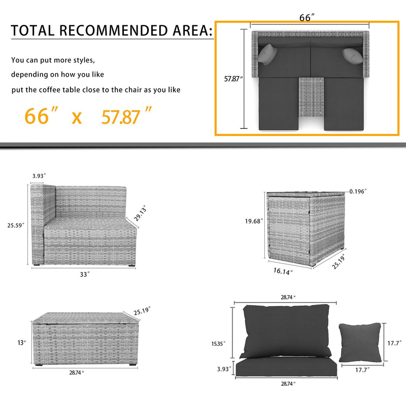 5 Pieces Outdoor Patio Wicker Sofa Set Grey Rattan and Beige Cushion with Weather Protecting Cover - Urban Living Furniture (Los Angeles, CA)