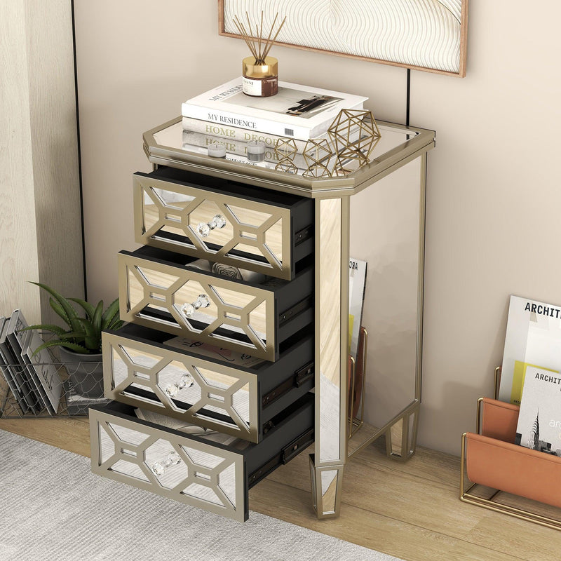 Elegant Mirrored 4-Drawer Chest with Golden LinesStorage Cabinet for Living Room, Hallway, Entryway - Urban Living Furniture (Los Angeles, CA)