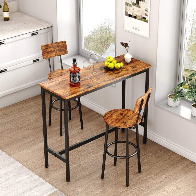 Bar Table Set with 2 Bar stools (Rustic Brown,43.31’’w x 15.75’’d x 35.43’’h) - Urban Living Furniture (Los Angeles, CA)