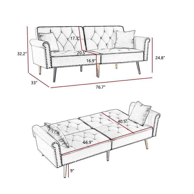 Modern Velvet Tufted Sofa Couch with 2 Pillows and Nailhead Trim, Loveseat Sofa Futon Sofa Bed with Metal Legs  for Living Room. - Urban Living Furniture (Los Angeles, CA)