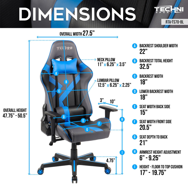 Techni Sport TS-70 Office-PC Gaming Chair, Blue - Urban Living Furniture (Los Angeles, CA)