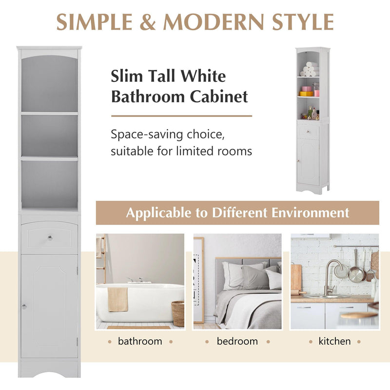 Tall Bathroom Cabinet, FreestandingStorage Cabinet with Drawer, MDF Board, Adjustable Shelf, White - Urban Living Furniture (Los Angeles, CA)