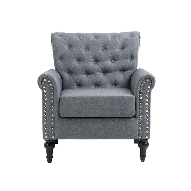 Mid-CenturyModern Accent Chair, Linen Armchair w/Tufted Back/Wood Legs, Upholstered Lounge Arm Chair Single Sofa for Living Room Bedroom, Gray - Urban Living Furniture (Los Angeles, CA)