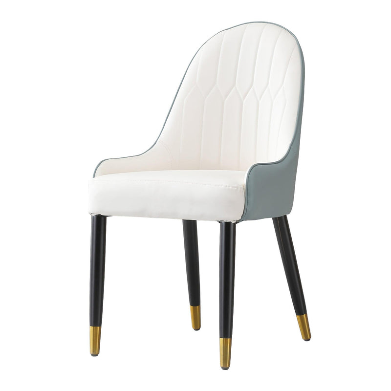 Dining Chair with PU Leather white green solid wood metal legs (Set of 2)