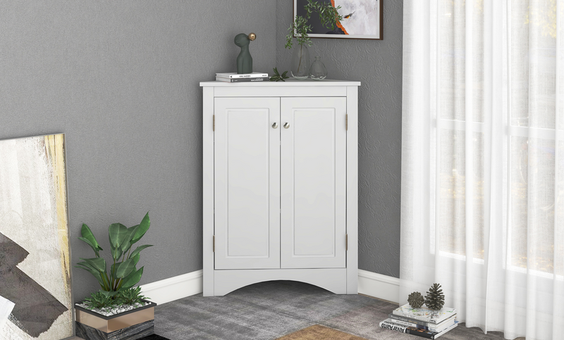 White Triangle BathroomStorage Cabinet with Adjustable Shelves, Freestanding Floor Cabinet for Home Kitchen - Urban Living Furniture (Los Angeles, CA)