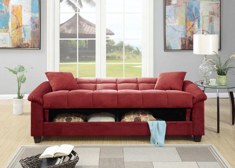 Contemporary Living Room Adjustable Sofa Red Color Microfiber PlushStorage Couch 1pc Futon Sofa w Pillows - Urban Living Furniture (Los Angeles, CA)