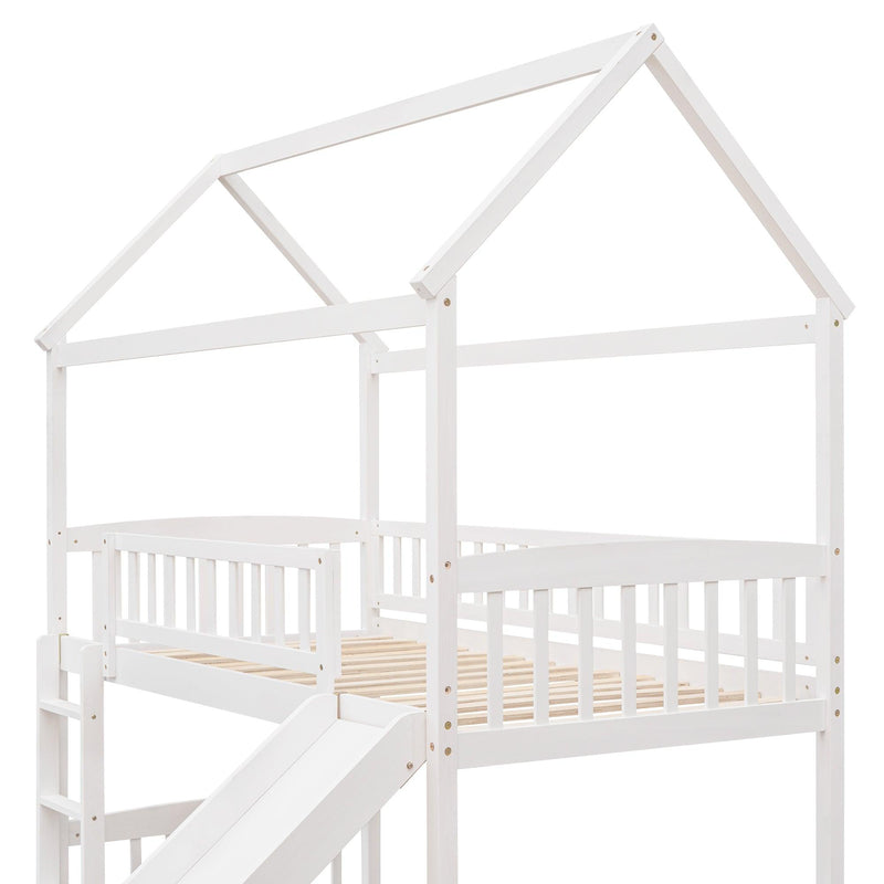 Twin Loft Bed with Slide, House Bed with Slide,White - Urban Living Furniture (Los Angeles, CA)