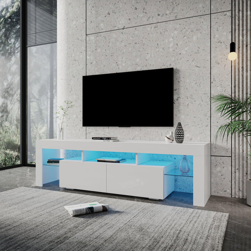 Modern gloss white TV Stand for 80 inch TV , 20 Colors LED TV Stand w/Remote Control Lights - Urban Living Furniture (Los Angeles, CA)