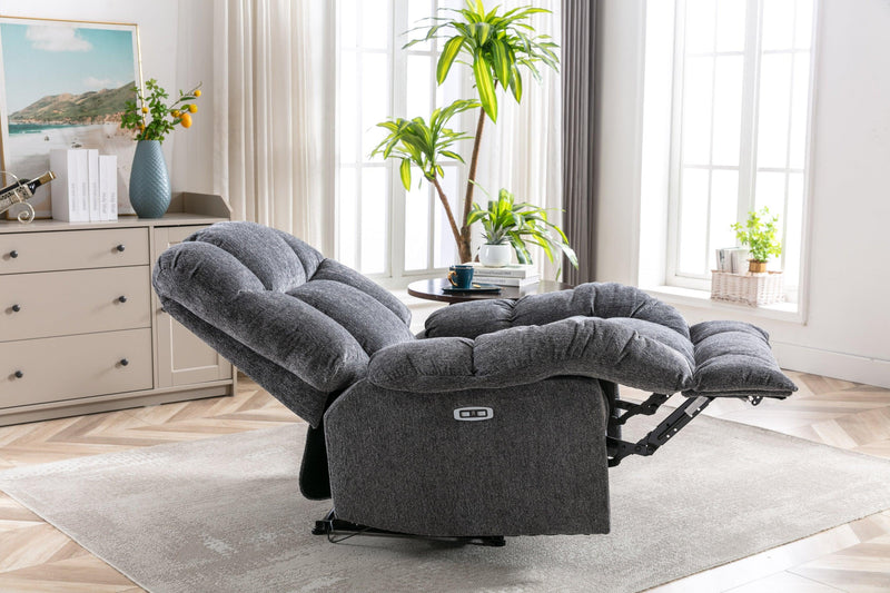 Electric Power Recliner Chairs with USB Charge Port, Electric Reclining Recliner with Upholstered Seat, Overstuffed Reclining Sofa Recliner for Living Room Bedroom (Dark Grey) - Urban Living Furniture (Los Angeles, CA)