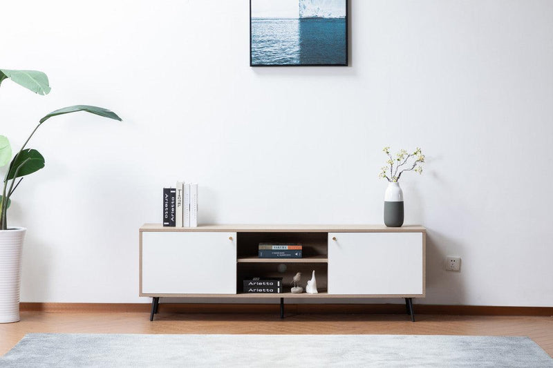 Aurora Light Brown Wood Finish TV Stand with 2 White Cabinets and Modular Shelves - Urban Living Furniture (Los Angeles, CA)