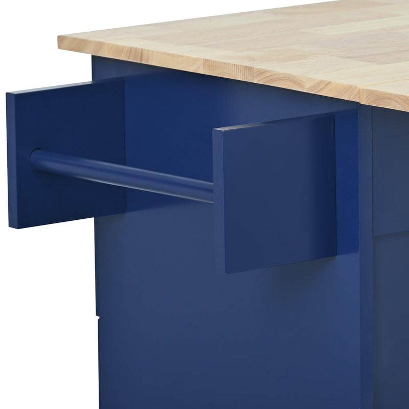 Rolling Mobile Kitchen Island with Drop Leaf - Solid Wood Top, Locking Wheels &Storage Cabinet 52.7 Inch Width（Dark blue）