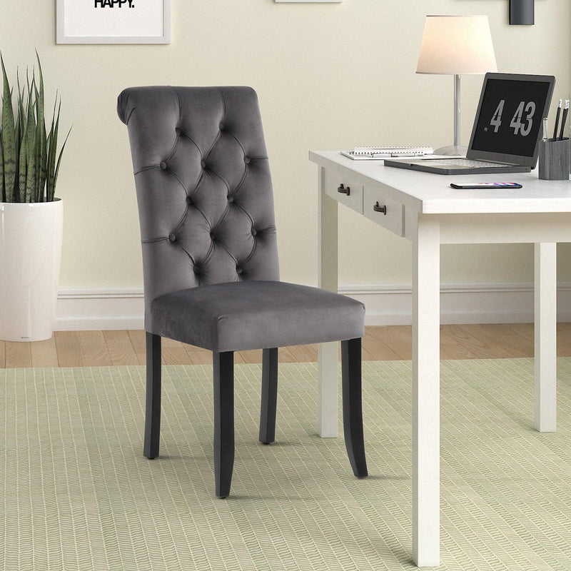 Classic Fabric Tufted Dining Chair with Wooden Legs - Set of 2 - Urban Living Furniture (Los Angeles, CA)