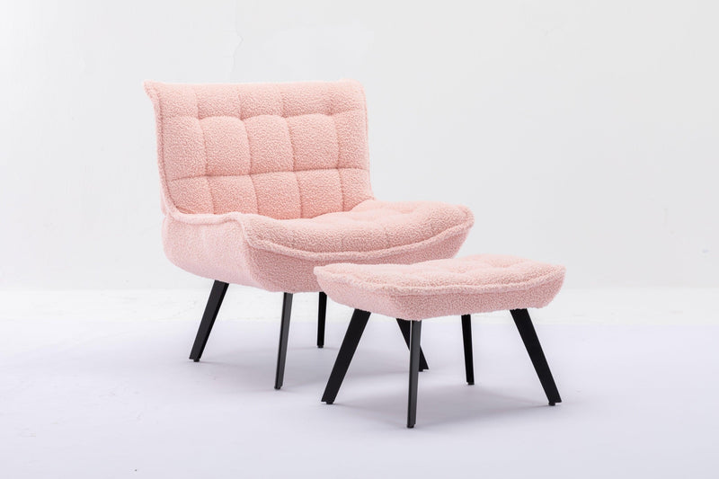 Modern Soft Teddy Fabric Material Large Width Accent Chair Leisure Chair Armchair TV Chair Bedroom Chair With Ottoman Black Legs For Indoor Home And Living Room,Pink - Urban Living Furniture (Los Angeles, CA)