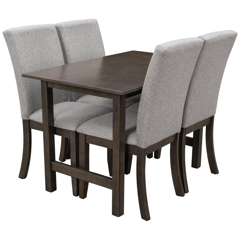 Farmhouse 5-Piece Wood Dining Table Set for 4, Kitchen Furniture Set with 4 Upholstered Dining Chairs for Small Places, Gray Table+Gray Chair - Urban Living Furniture (Los Angeles, CA)