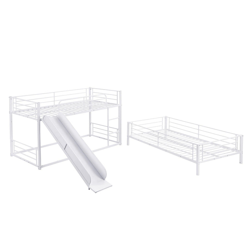 Twin Size Metal Bunk Bed with Ladders and Slide, Divided into Platform and Loft Bed, White - Urban Living Furniture (Los Angeles, CA)