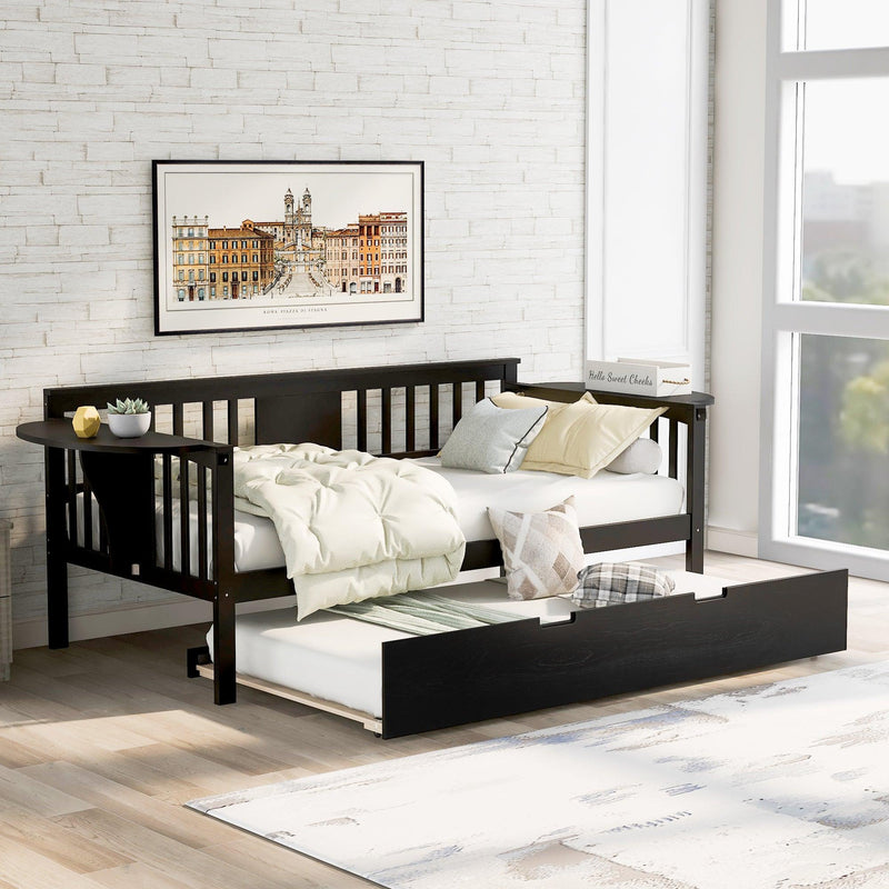 Twin Wooden Daybed with Trundle Bed  , Sofa Bed for Bedroom Living Room, Espresso - Urban Living Furniture (Los Angeles, CA)