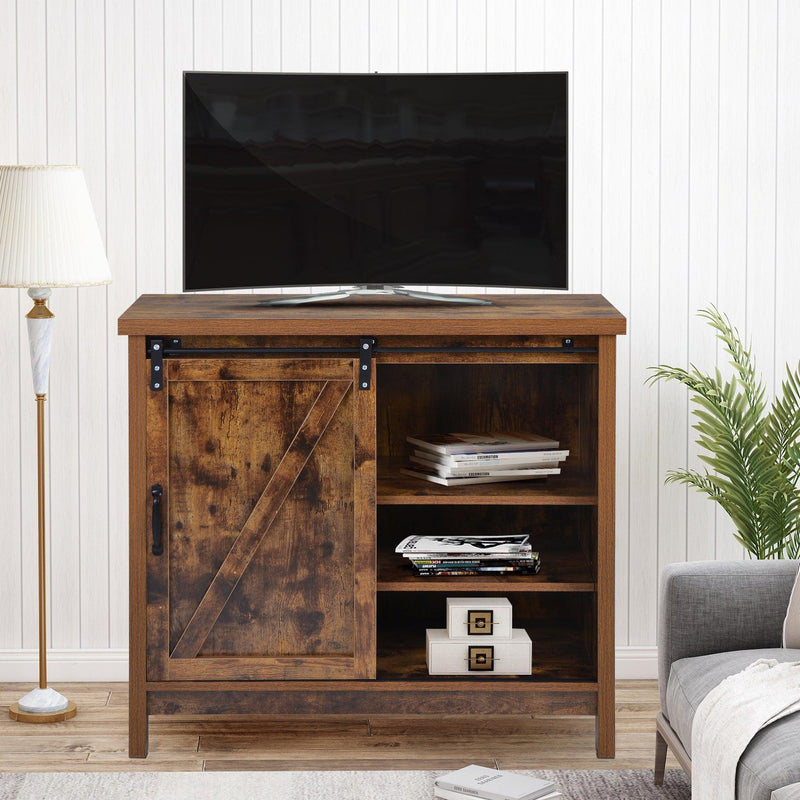 Locker&TV Stand，Barn doorModern &farmhousewood entertainment center, Console for Media,removable door panel & living room with for tvs up to 32'',BARNWOOD/BLACK - Urban Living Furniture (Los Angeles, CA)