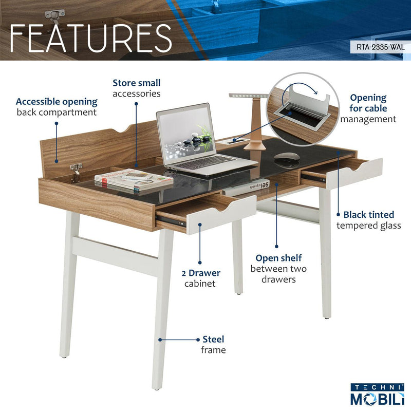 Techni Mobili Compact Computer Desk with MultipleStorage, Walnut - Urban Living Furniture (Los Angeles, CA)