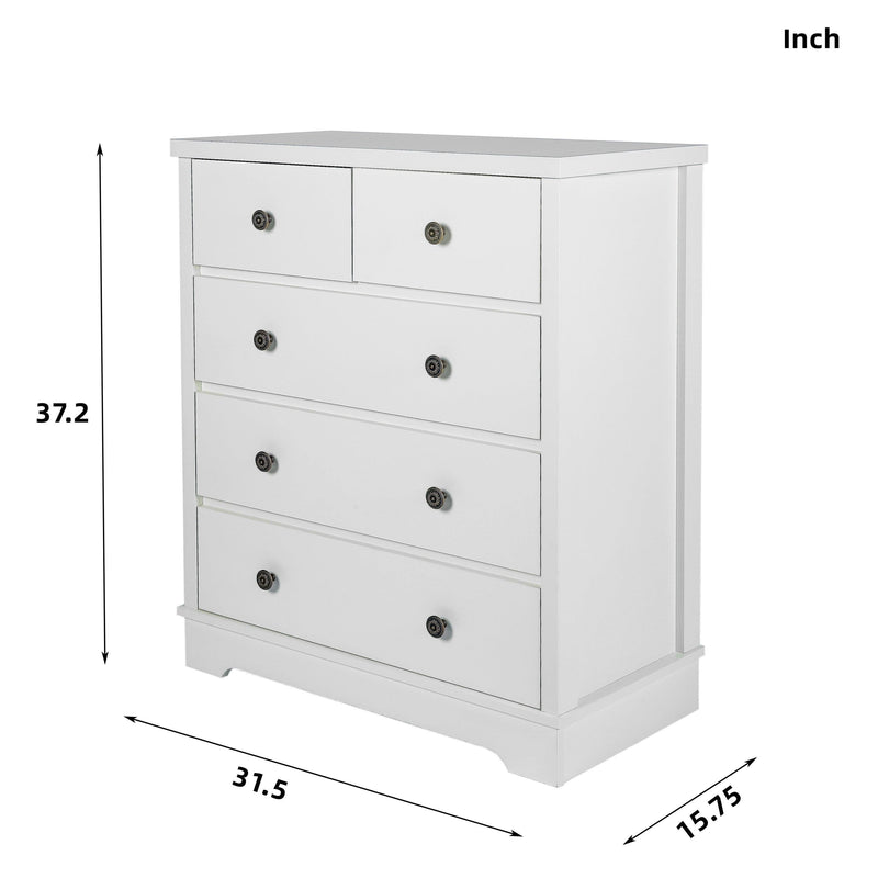 White color 5 drawers chest of drawer,Tallboy for bedroom, wooden cabinet - Urban Living Furniture (Los Angeles, CA)