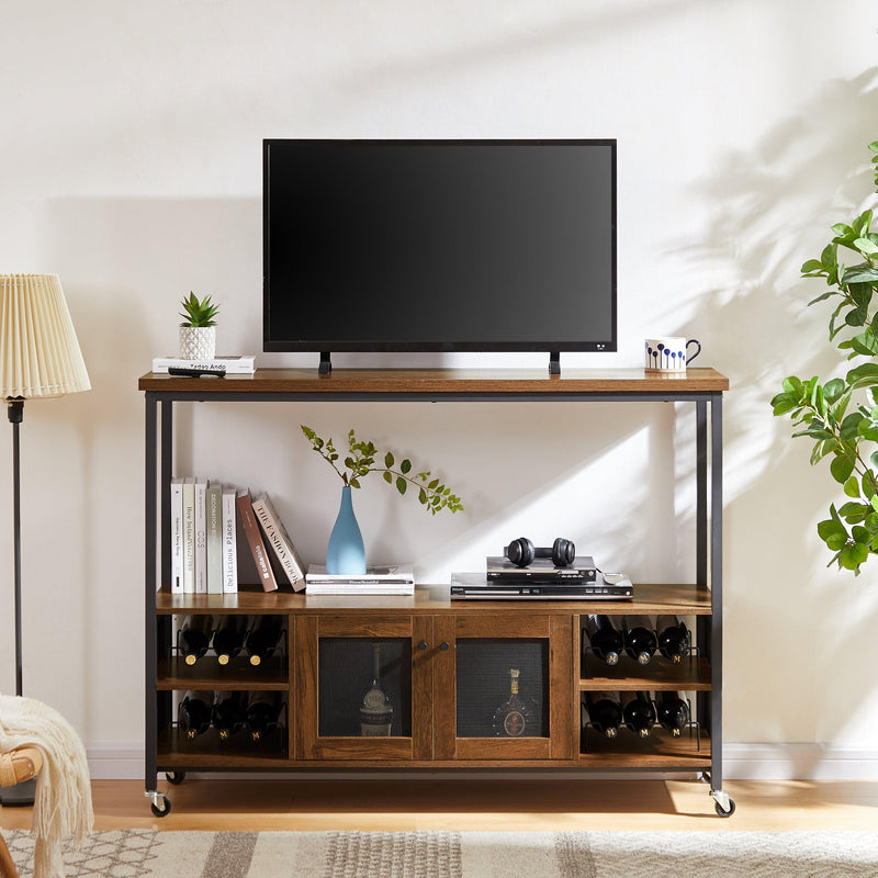 Wine shelf table,Modern wine bar cabinet, console table, bar table, TV cabinet, sideboard withStorage compartment, can be used in living room, dining room, kitchen, entryway, hallway. Hazelnut Brown - Urban Living Furniture (Los Angeles, CA)